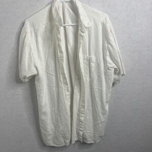H&M White Linen Blend Button Front Short Sleeve Shirt Large